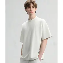 半袖Tシャツ ユニセックス ミドルネック バックボーンステッチ 厚手 テクスチャー オーバーサイズ ボリュームシルエット きれいめ 「CAKUNTA」