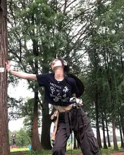 アメリカンレトロデザイン多ポケットカーゴパンツ【ハイウエスト・ワイドレッグ・小柄対応】（セットアップ対応）