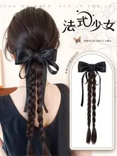 高馬尾用バタフライリボン付きツイストロングウィッグ【韓国風・ストレート・ヘアアクセサリー】