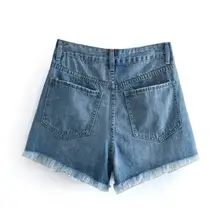 高腰デニムショートパンツ【ブラック・フリンジ裾・夏用・女性用】（セットアップ対応）