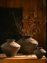 黒い陶器の花瓶 手作り 生け花 茶室 書斎 レトロ おしゃれ 禅の雰囲気