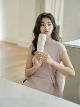 ニットトップス レディース 半袖 ハーフタートルネック テンセル 夏 ウエストシェイプ デザイン性 「GINNKEE」