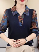 ランダムフラワープリントの長袖Tシャツ【大きいサイズ・スリムなデザイン・ポロカラー】（セットアップ対応）