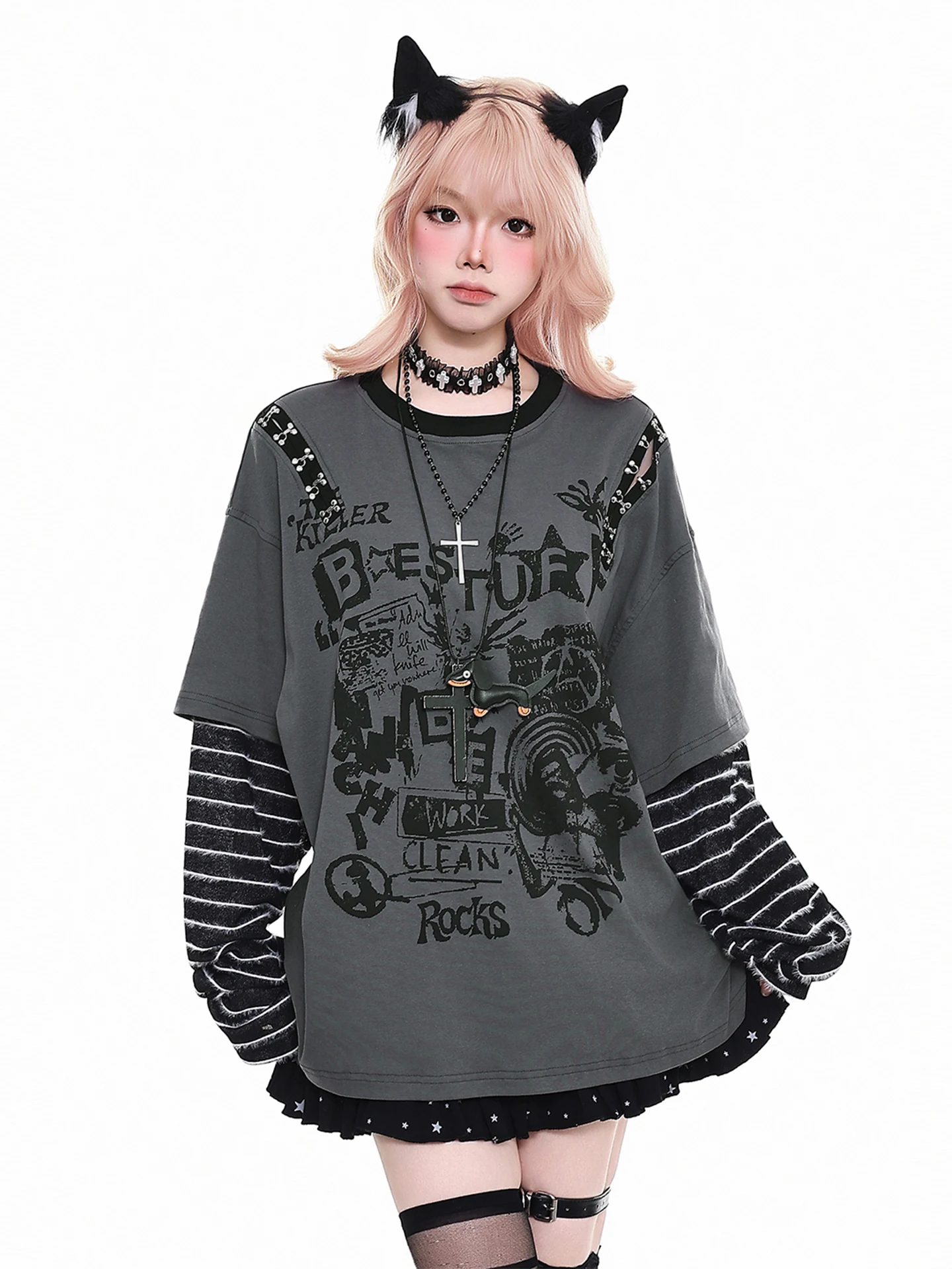 春用のレトロストリートスタイル 偽２点セットTシャツは20代の古着抵抗ファッションに最適か？