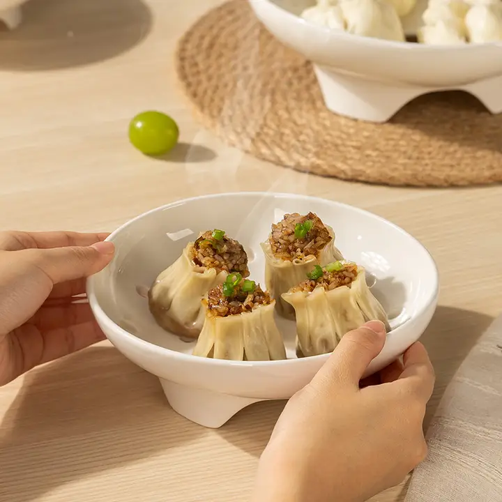 陶器製 スチームトレイ【高脚デザイン・電子レンジ対応・万能円形蒸し器】