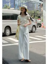 ホワイトストレートワイドパンツ【リラクシングスタイル・薄手・夏用】（セットアップ対応）