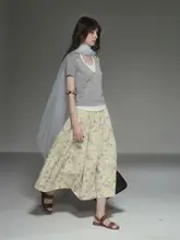 フローラルプリント半身スカート【Aライン・天絲棉素材・フレンチスタイル】