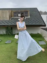 柔らかな雰囲気のバインディング付きノースリーブトップスとフレアスカート【夏用・女性用・カジュアル】（セットアップ対応）