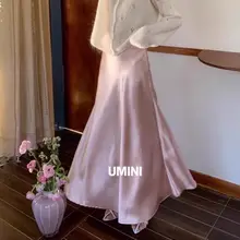エレガントなサテン光沢のハイウエストスカート【女性らしさ引き立つ・ロング丈・着回し力抜群】