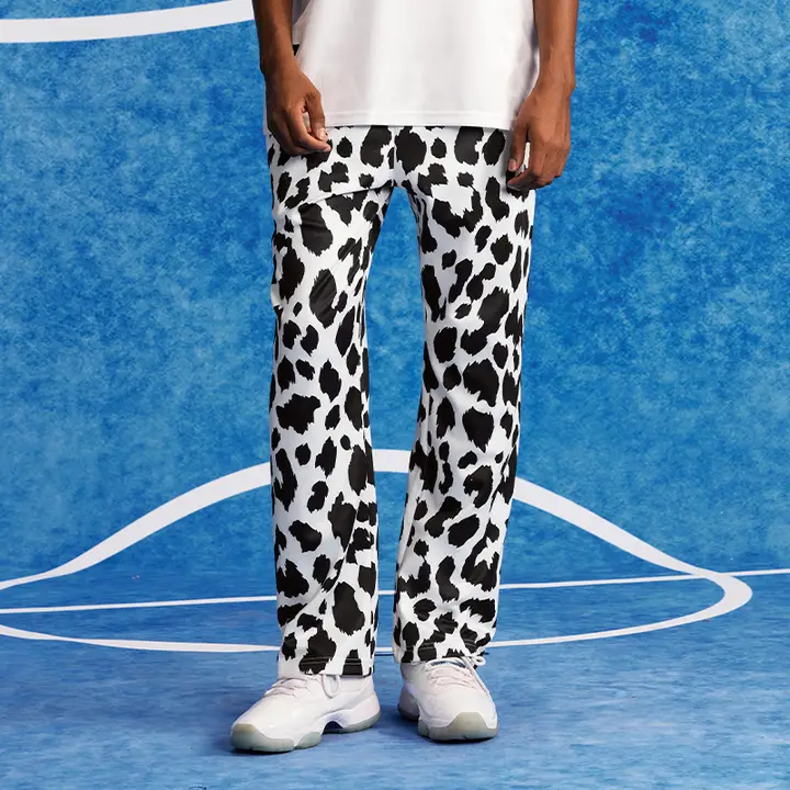 VEIDOORN 牛柄デザインの九分丈パンツ【薄手・夏秋用・メンズ・バスケットボールトレーニング・ストレートカット】