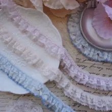 品質の粉色と紫のドッグトゥースレースのフリル付ドレス用装飾材料【ハンドメイド・花の縁飾り】