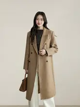 小柄女性用 キャメル色 ウール混ダブルフェイスコート【冬用・ミドル丈・正肩デザイン】