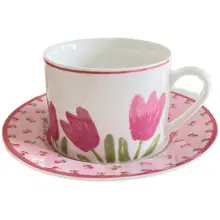 ピンクユリカップ＆ソーサーセット【陶器製・アフタヌーンティー用・カフェスタイル】