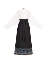 花柄刺繍の対襟シャツ【新中式・ウエスト調節可能・馬面スカート】（セットアップ対応）