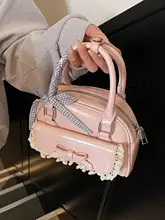 リボンデザインのトートバッグ【斜め掛け・高級感あるボウリングバッグ】
