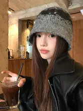 ヴィンテージ風 フラワー柄ニット帽【秋冬用・保温・ウール】