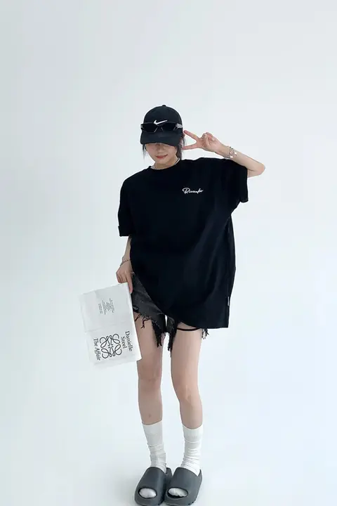 Tシャツ 半袖 レディース コットン100% 背中 ジャカード ワッペン 刺繍 ルーズ ドーパミンカラー ストリート 夏