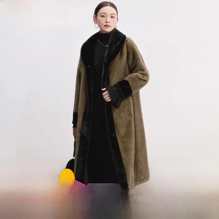 ゴールドベルベットロングコート【バイカラー・ウール混・女性用】