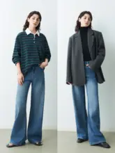 LRRE レディース ハイウエストワイドストレートデニムパンツ【ロング丈・スリム効果】