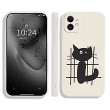 網目模様の黒い猫デザインのiPhone用マットスマホケース【全包タイプ・かわいい】