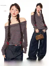 アメリカンスタイルのホットガールワンピースショルダー長袖Tシャツ女性用