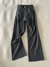 グレーのワイドレッグスーツパンツ【感・通勤用・ストレートデザイン】