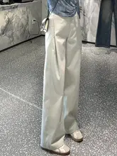 高腰デザイン！シンプルな青白色のワイドレッグパンツ【カジュアルスタイル・ストレート・垂感】（セットアップ対応）