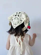 可愛い子供用チュニック型バンダナ【チェリー柄・フランス風・女の子用・ヘアアクセサリー・撮影小道具】