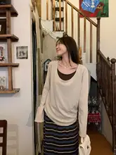 長袖Tシャツ レディース トップス フェイクレイヤード パッチワーク バイカラー ルーズ インナー おしゃれ 秋 「morning bloom」