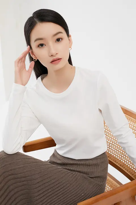長袖ラウンドネックインナーシャツ 男女用 コットン 秋冬 厚手