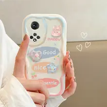 華為用スマートフォンケース【持ちやすいチェーン付き・立体的なウサギとクマデザイン・水滴型・全面保護】