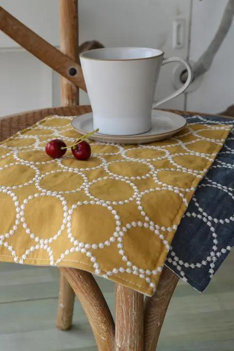 刺繍花柄フレンチスタイル テーブルマット・コースター・ランチョンマット セット【家庭用・装飾用】