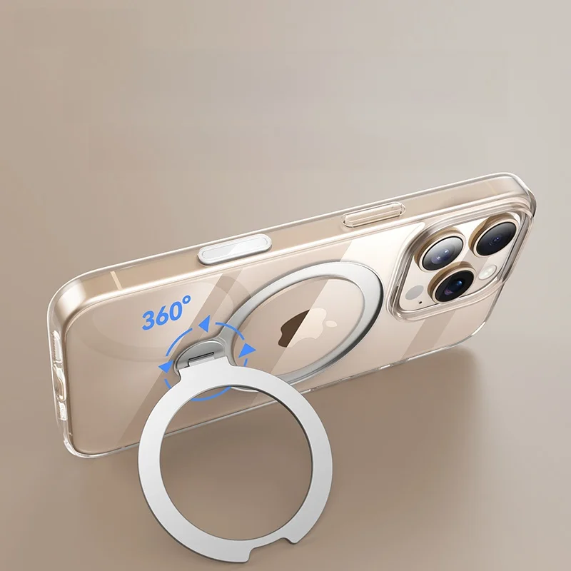 BALUEUS iPhone用高級透明ケース：回転スタンドとカメラボタンが搭載された保護壳の実用性