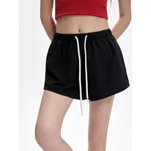 ブラックスポーツショートパンツ【夏用・軽量・ハイウエスト・フィット・通気性・速乾】