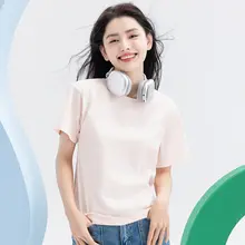 純綿の白い半袖Tシャツ レディース 夏用 ラウンドネック