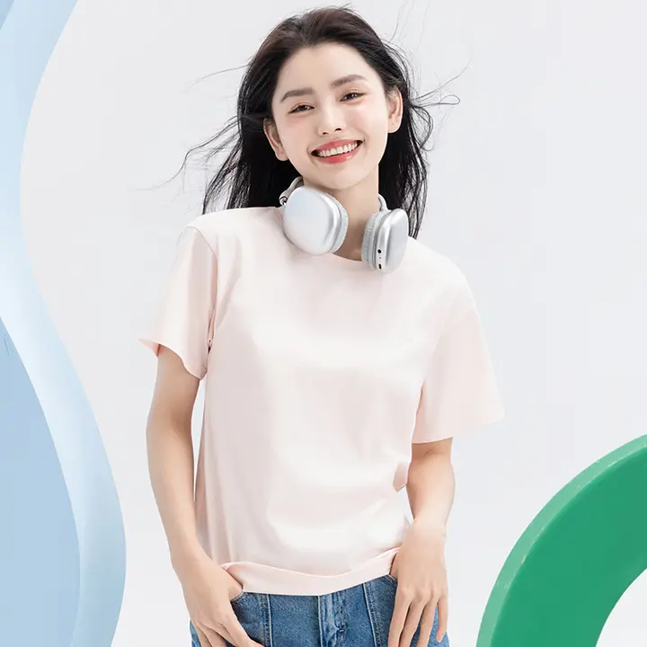 純綿の白い半袖Tシャツ レディース 夏用 ラウンドネック
