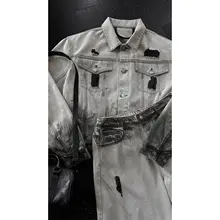 重厚感のあるウォッシュ加工デニムジャケット【グラデーション・カジュアル・ジャケットとパンツ】（セットアップ対応）