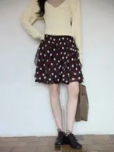 春のカフェ風ドット柄ミニスカート【韓国デザイン・小柄向け】（セットアップ対応）