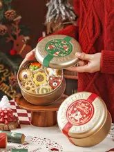 クリスマス用円形アイアン缶【クッキー・ゴールドパッケージ】