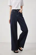 米家の高品質 デニムパンツ【ストレート・ダークブルー・快適・フロントスリット付き】