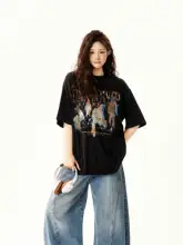 アメリカンビンテージデザインのグラフィックTシャツ【夏用・ビッグシルエット・ゆったりした着心地】