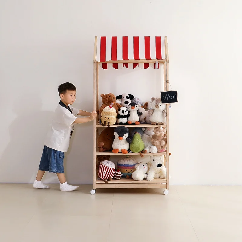 子供用木製おもちゃ収納ラック【絵本やぬいぐるみの置き場に最適】