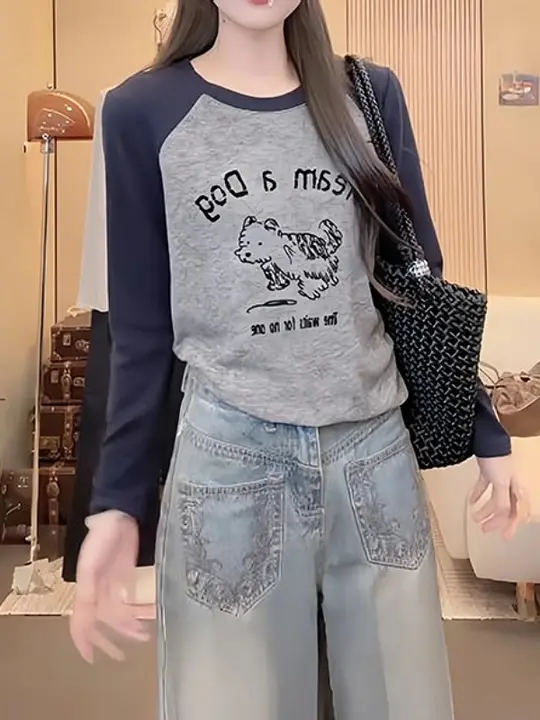 大きいサイズのカジュアル長袖Tシャツ【春用・コットン・体型カバー・スリム効果】（セットアップ対応）