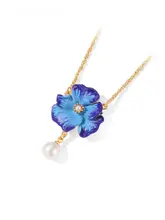 ブルーポピー花デザインのネックレス【シンプルで洗練されたロココチェーン】