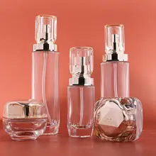 エレガントなデザインのガラス容器【ダイヤモンドカット・厚手・化粧水・クリーム用】
