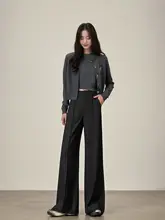 小柄女性向け ダークグレー ウール製 ハイウエストワイドパンツ【秋用・極上の柔らかさ・フィット】