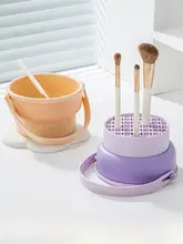 メイクブラシ用清掃ボウル【シリコン製・収納ラック付き・洗浄工具】