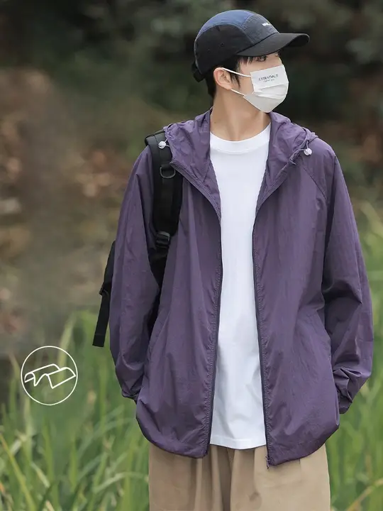 男性用 紫外線防止フード付きフィッシングジャケット【夏用・極薄・アイスシルク素材】