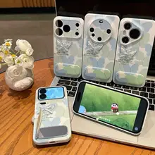 ブルーグリーンの蝶柄フィルム対応スマホケース【iPhone・Android対応】