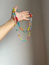 手作り編みの二重カラー米珠花ネックレス【ボヘミアンスタイル・重ね付け用】